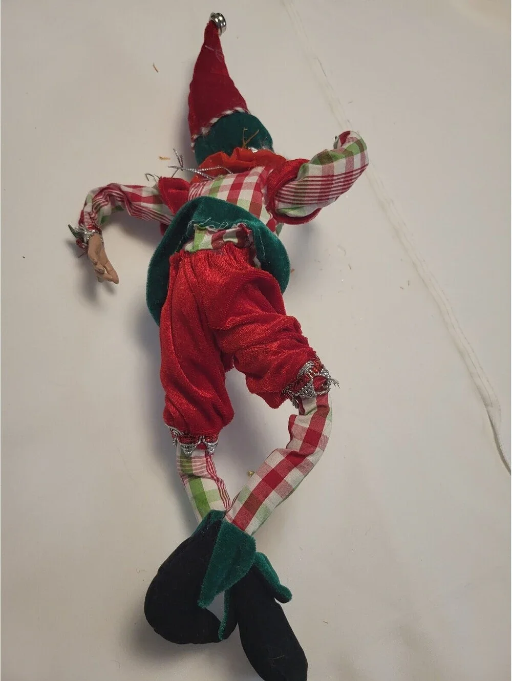 Festive Elf Doll with Plaid Outfit and Velvet Accents 20x8 see finger